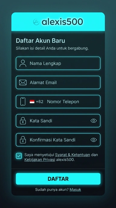 Tampilan halaman daftar alexis500