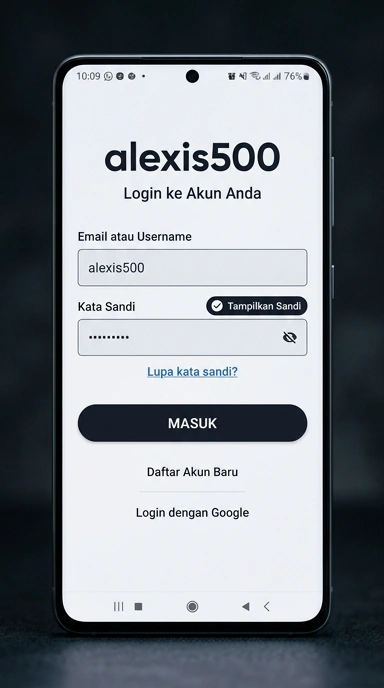 Tampilan halaman login alexis500